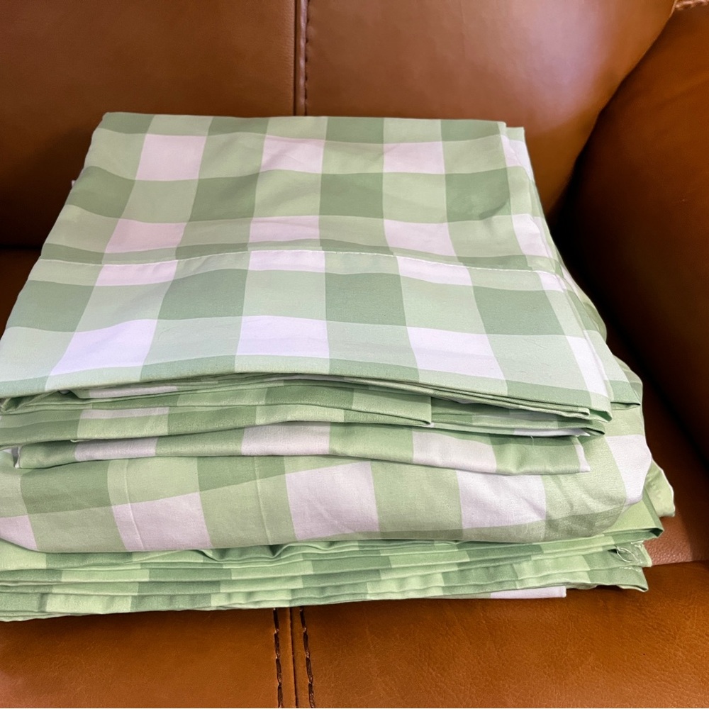 Home Reflections King Size Green Gingham Sheet Set 6Pc.